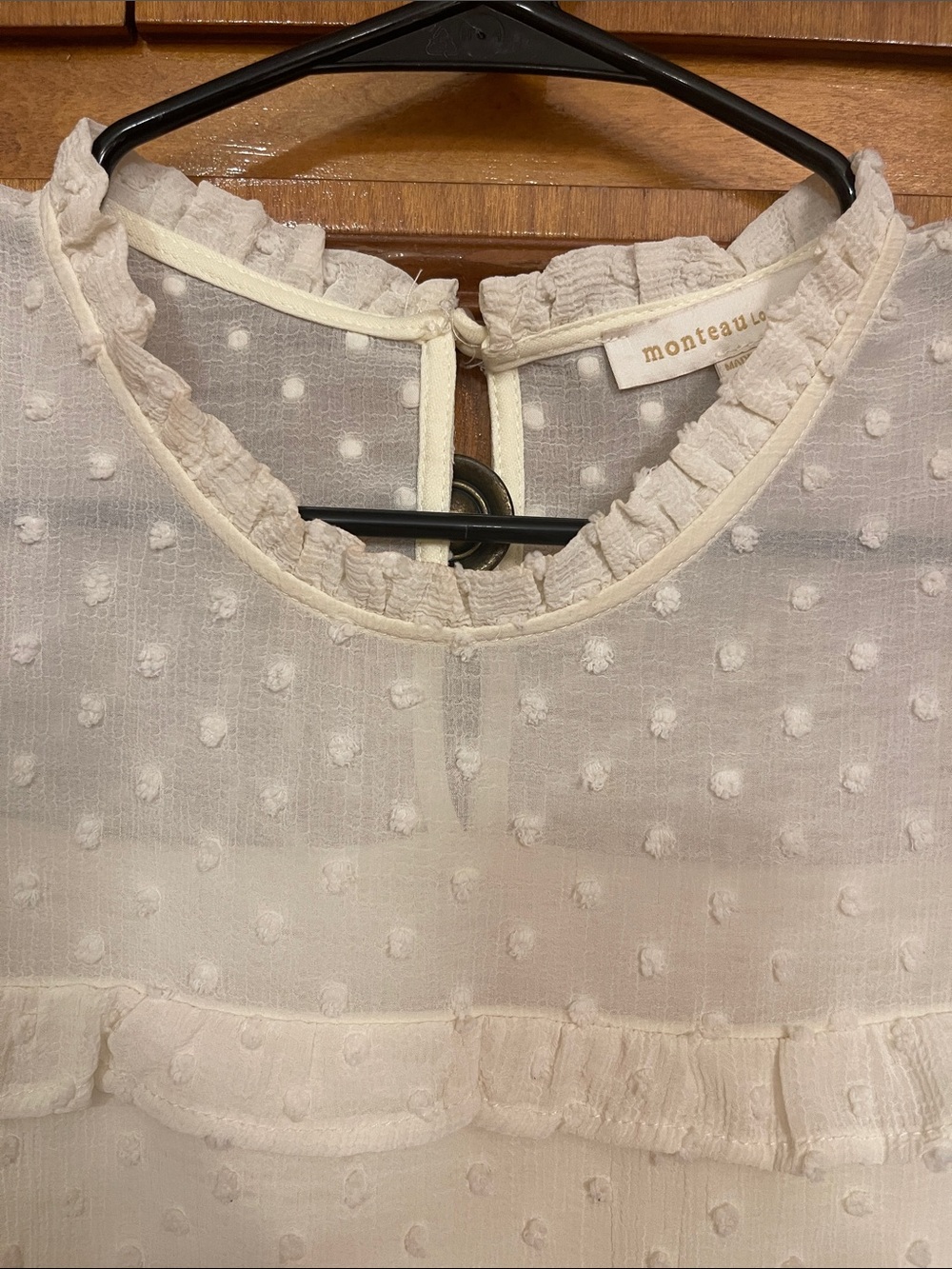 Monteau Cream Swiss Dot Ruffle Top - Picture 4 of 8